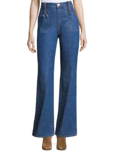 Shop See By Chloé Braided Wide-leg Jeans In Washed Indigo