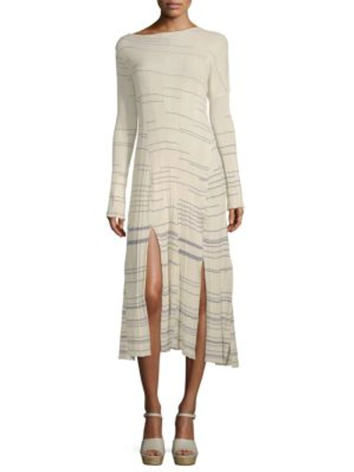 Shop Loewe Long-sleeve Striped Knit Cotton Dress In White