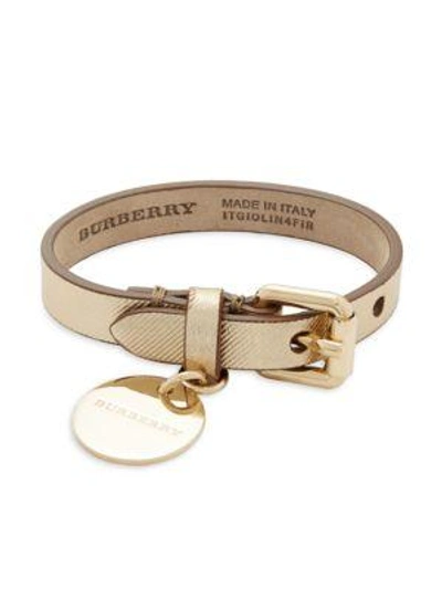 Shop Burberry Leather Buckle Bracelet In Yellow