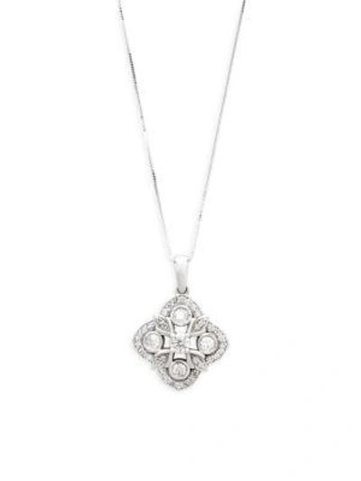 Shop Saks Fifth Avenue Diamond And 18k White Gold Flower Pendant Necklace
