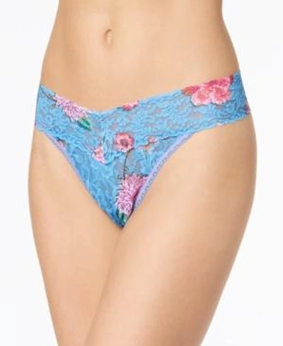 Shop Hanky Panky Janis Low-rise Sheer Lace Thong 3w1582 In Blue Multi