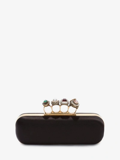 Shop Alexander Mcqueen Jeweled Four Ring Clutch In Black