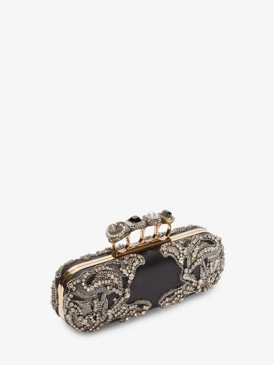 Shop Alexander Mcqueen Jeweled Four Ring Clutch In Black