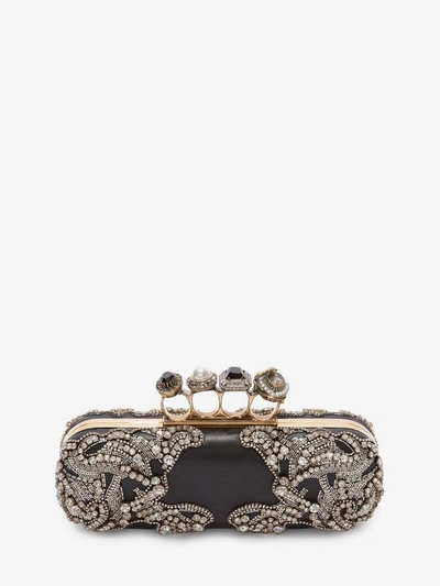 Shop Alexander Mcqueen Jeweled Four Ring Clutch In Black