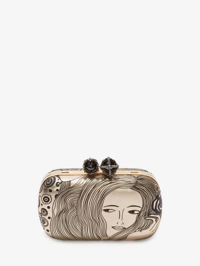 Shop Alexander Mcqueen Queen And King Classic Skull Clutch In Gold/black