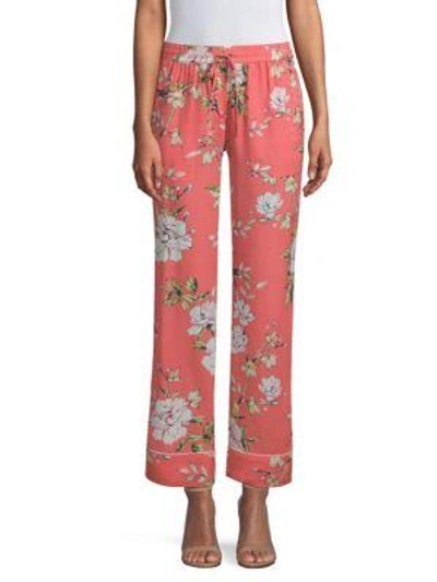 Shop Joie Daltana Floral Silk Pants In Strawberry
