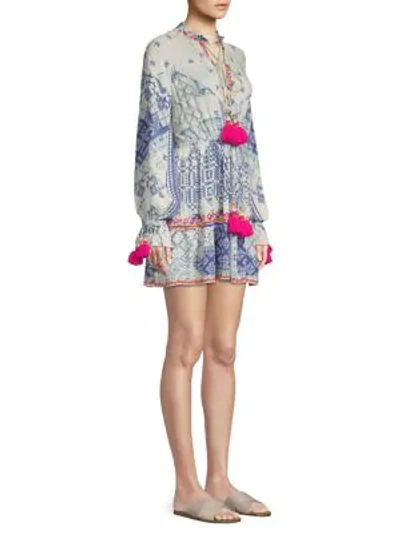 Shop Hemant & Nandita Print Tassel Mini Dress In White Blue