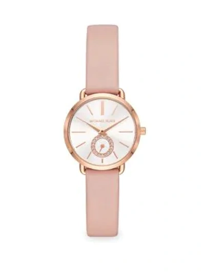 Shop Michael Kors Portia Rose Goldtone And Leather Strap Watch In Pink