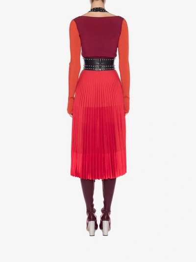 Shop Alexander Mcqueen Scoop Neck Midi Dress In Dark Rose/red