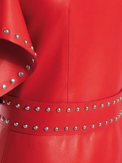 Shop Alexander Mcqueen Leather Ruffle Mini Dress In Crimson