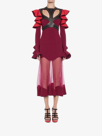 Shop Alexander Mcqueen Harness Midi Knit Dress In Dark Rose/red