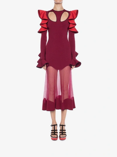 Shop Alexander Mcqueen Harness Midi Knit Dress In Dark Rose/red