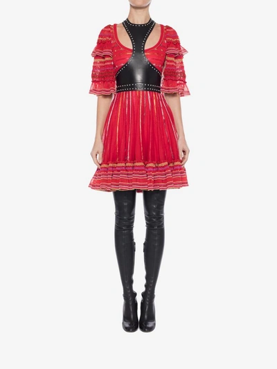 Shop Alexander Mcqueen Sheer Knit Mini Dress In Red/multicolor