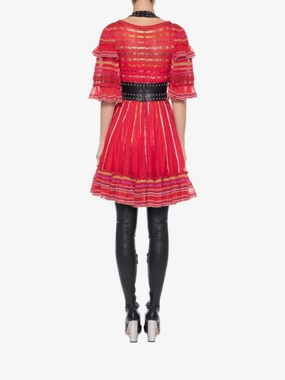 Shop Alexander Mcqueen Sheer Knit Mini Dress In Red/multicolor