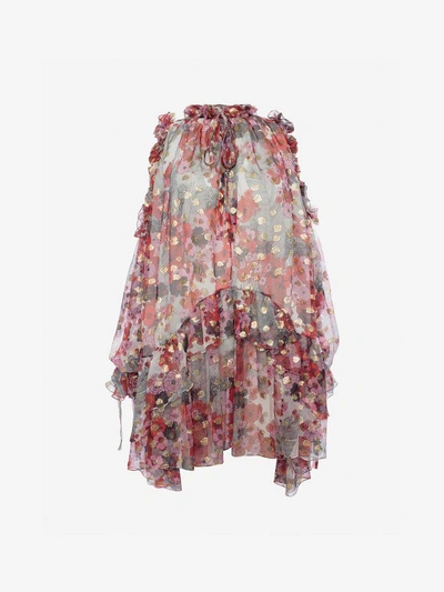 Shop Alexander Mcqueen Feather Print Mini Dress In Multicolor