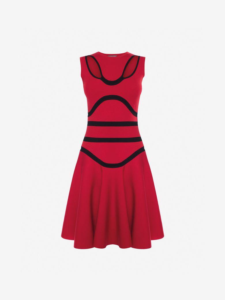 Alexander Mcqueen Bustier Knit Fit Flare Dress In Red Black Modesens