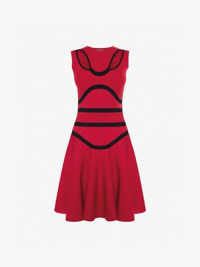 Shop Alexander Mcqueen Tubular Knit Mini Dress In Red/black
