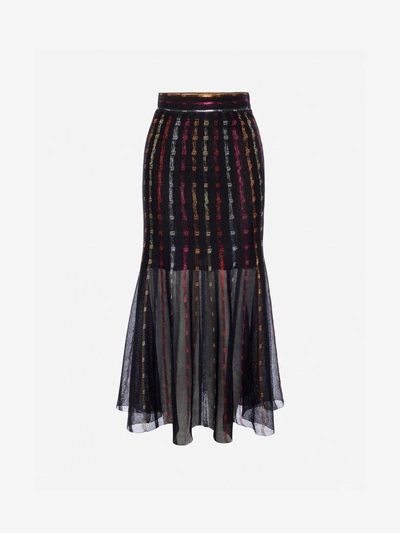 Shop Alexander Mcqueen Sheer Knit Midi Skirt In Black/multicolor