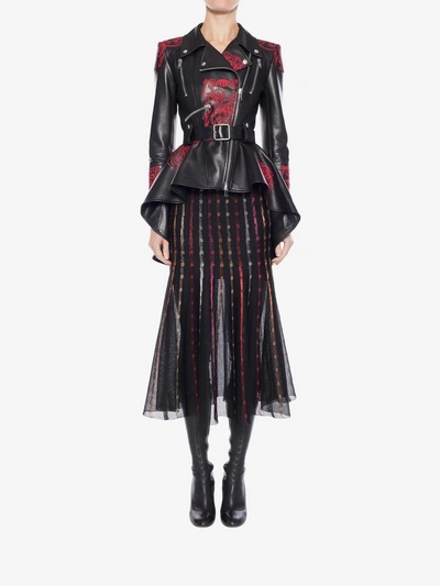 Shop Alexander Mcqueen Sheer Knit Midi Skirt In Black/multicolor
