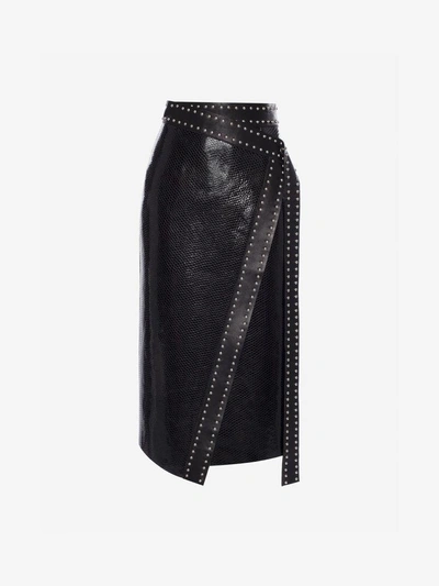 Shop Alexander Mcqueen Leather Wrap Skirt In Black/silver