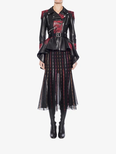 Shop Alexander Mcqueen Leather Biker Jacket In Black/red