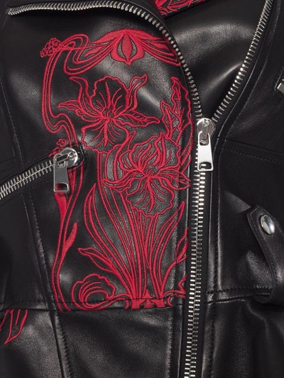 Shop Alexander Mcqueen Leather Biker Jacket In Black/red