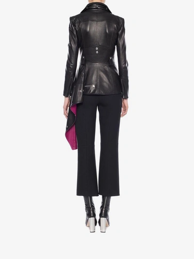 Shop Alexander Mcqueen Leather Biker Jacket In Black/night Shade