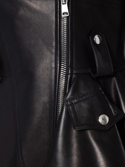 Shop Alexander Mcqueen Leather Biker Jacket In Black/night Shade