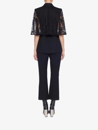 Shop Alexander Mcqueen Cape Lace Sleeve Jacket In Black