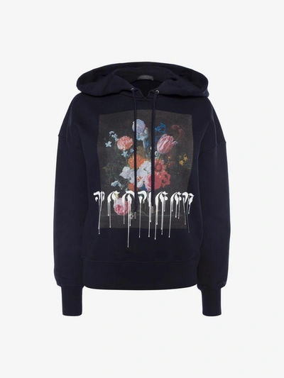 Shop Alexander Mcqueen Paint Drip Hooded Sweatshirt In Blue - Navy