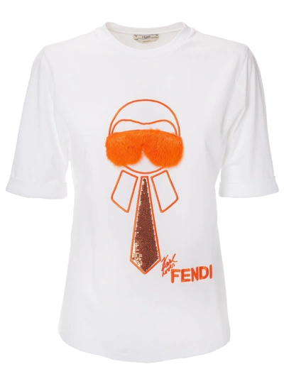 Shop Fendi Karlito-embroidered T-shirt In White