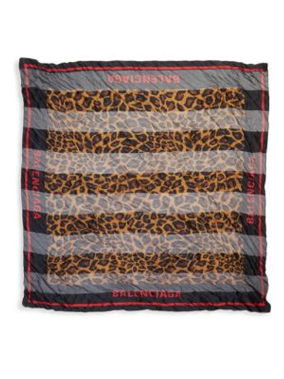 Shop Balenciaga Silk Leopard Print Square Scarf In Light Brown