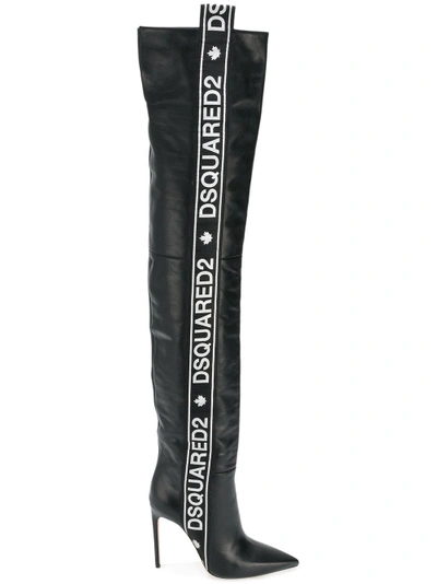 Shop Dsquared2 Logo Stripe Knee-high Boots In Black