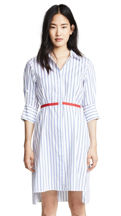 Shop Edition10 Striped Dress With Belt In Blue/white