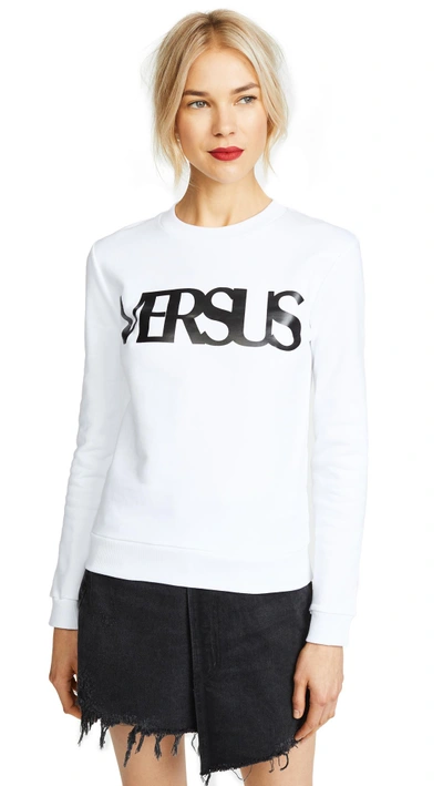 Shop Versus Logo Crew Neck Sweatshirt In Optical White