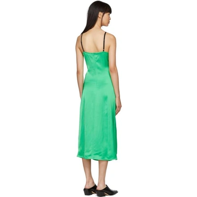 Shop Helmut Lang Green Ruched Slip Dress In Wlk Poison