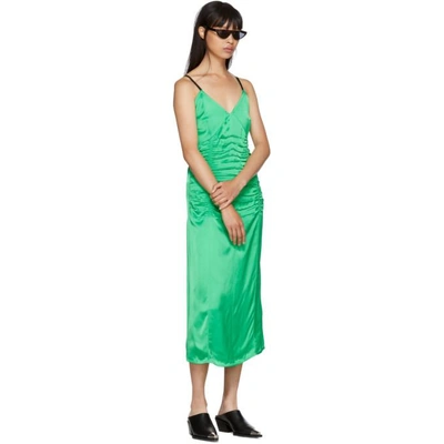 Shop Helmut Lang Green Ruched Slip Dress In Wlk Poison