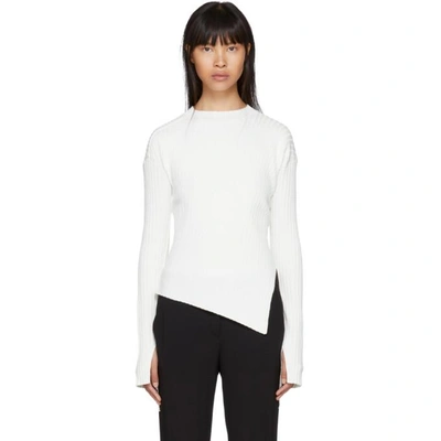 Shop Helmut Lang White Paper-blend Twisted Crewneck Sweater In 100 White