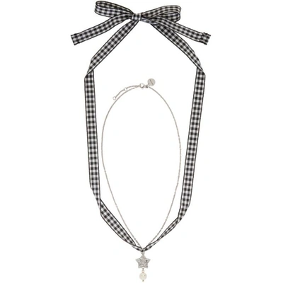 Shop Miu Miu Silver Star And Pearl Charm Necklace In F0qcd Cream