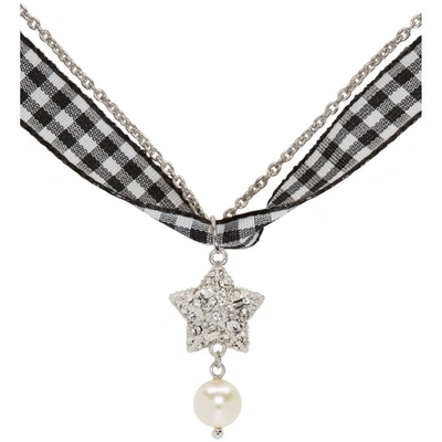 Shop Miu Miu Silver Star And Pearl Charm Necklace In F0qcd Cream