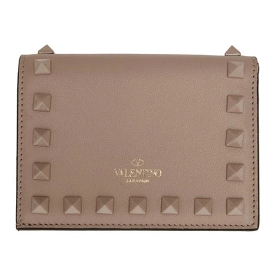 Shop Valentino Pink  Garavani Small Rockstud French Flap Wallet In P45 Poudre