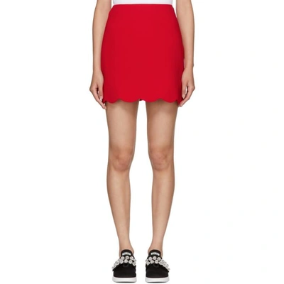 Miu Miu A-line Cady Mini Skirt W/ Scalloped Hem In F0011 Red
