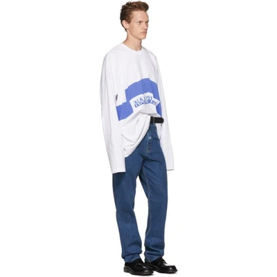 Shop Napa By Martine Rose White And Blue Long Sleeve Siri T-shirt In White/blue