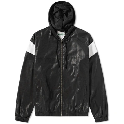 Shop Kenzo Lambskin Hooded Leather Jacket In Black