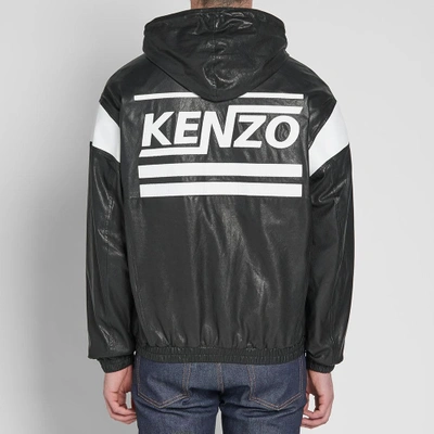 Shop Kenzo Lambskin Hooded Leather Jacket In Black