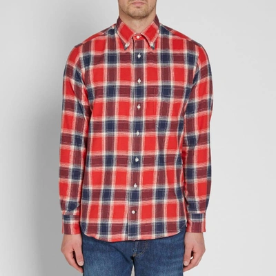 Shop Gitman Vintage Twill Plaid Shirt In Red