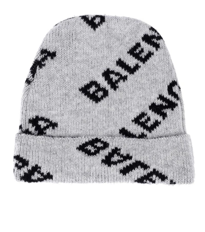 Shop Balenciaga Intarsia Wool-blend Beanie In Grey