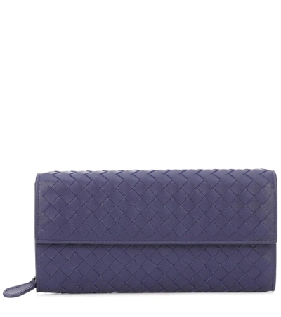 Shop Bottega Veneta Intrecciato Leather Wallet In Blue