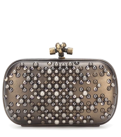 Shop Bottega Veneta Embellished Knot Leather Clutch