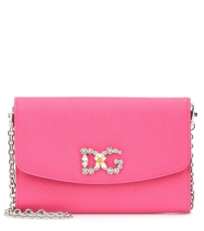 Shop Dolce & Gabbana Embellished Leather Shoulder Bag In Pink